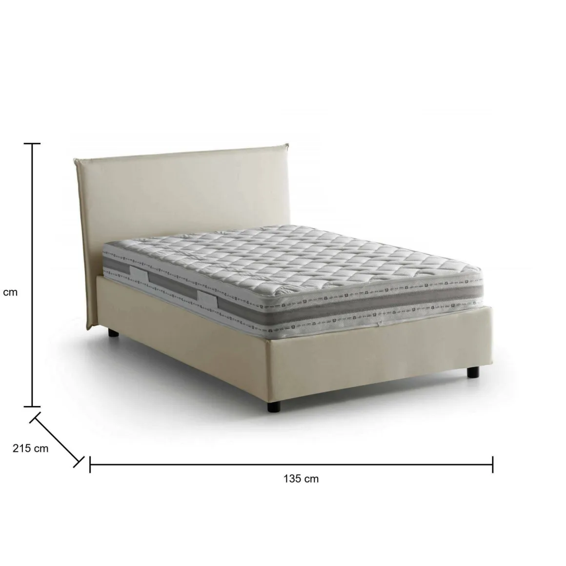 Letti Piazza E Mezza|Letti Contenitore > Dmora Letto piazza e mezza Alvino, con materasso Cm 120x200 incluso, Bianco