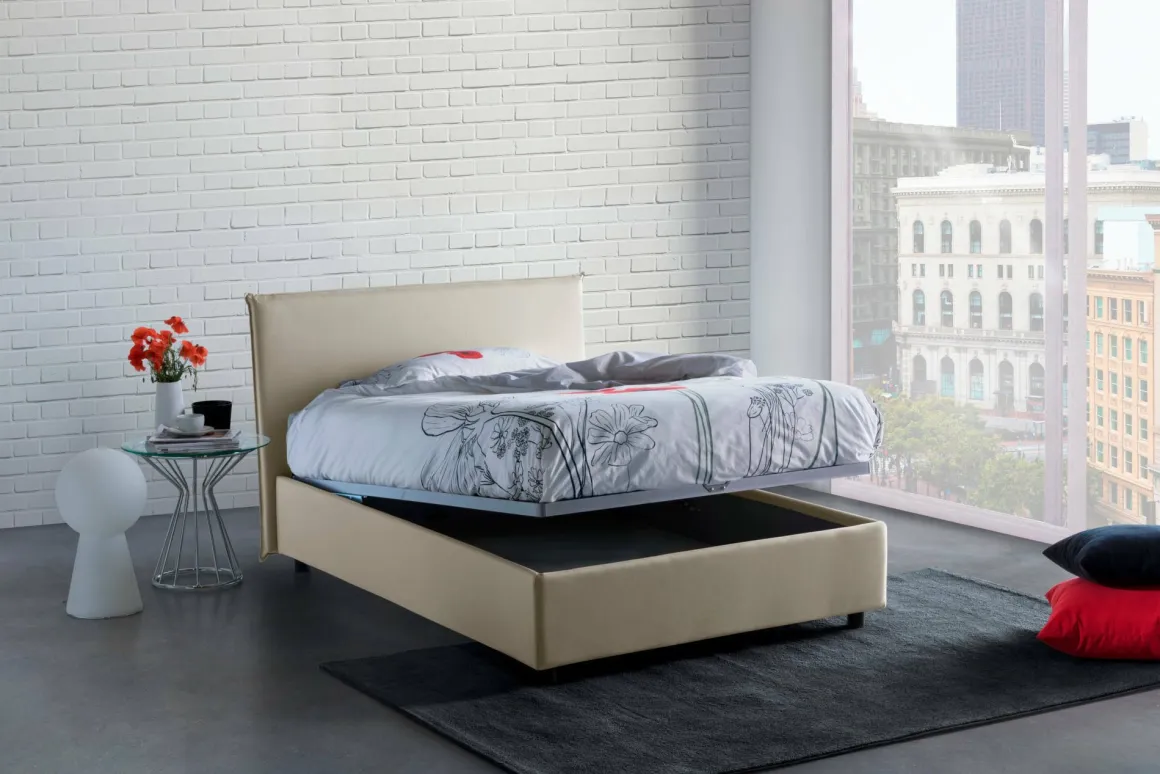 Letti Piazza E Mezza|Letti Contenitore > Dmora Letto piazza e mezza Alvino, con materasso Cm 120x200 incluso, Bianco
