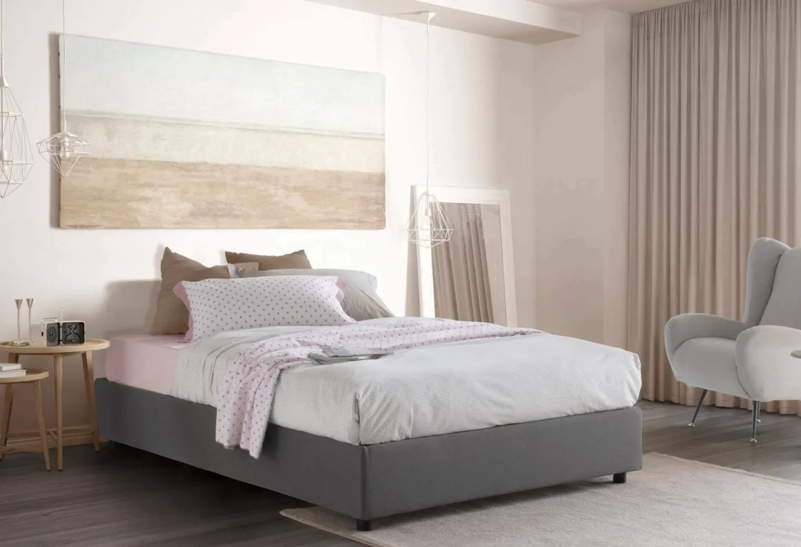 Letto piazza e mezza Andla, adatto per materasso Cm 120x200, Grigio