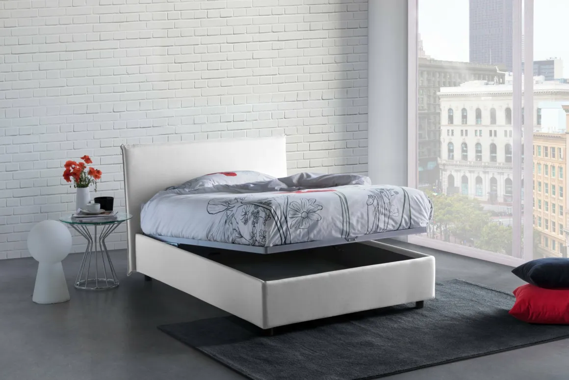 Letto piazza e mezza Anissa, adatto per materasso Cm 120x200, Bianco