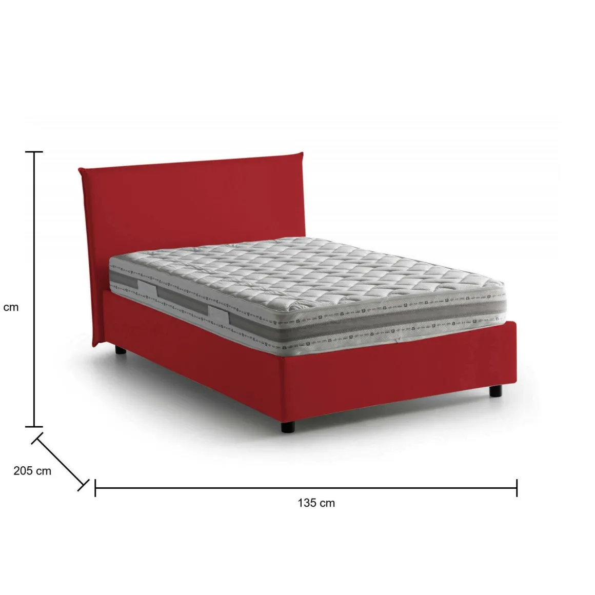 Letto piazza e mezza Anyta, adatto per materasso Cm 120x190, Rosso
