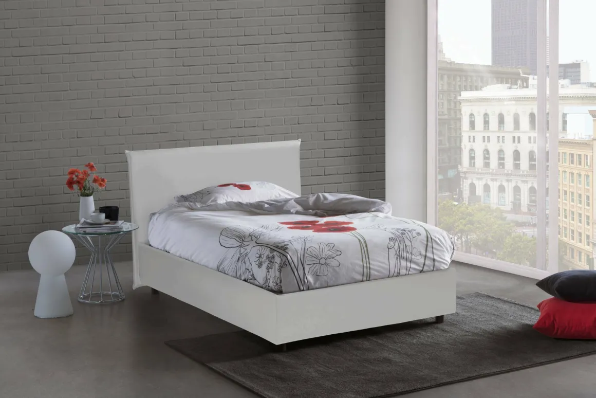 Letto piazza e mezza April, adatto per materasso Cm 120x200, Bianco