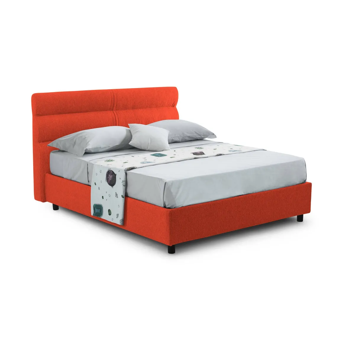 Letto Piazza e Mezza Arancione Materasso Incluso Sfoderabile, Contenitore Made in Italy - Briosco
