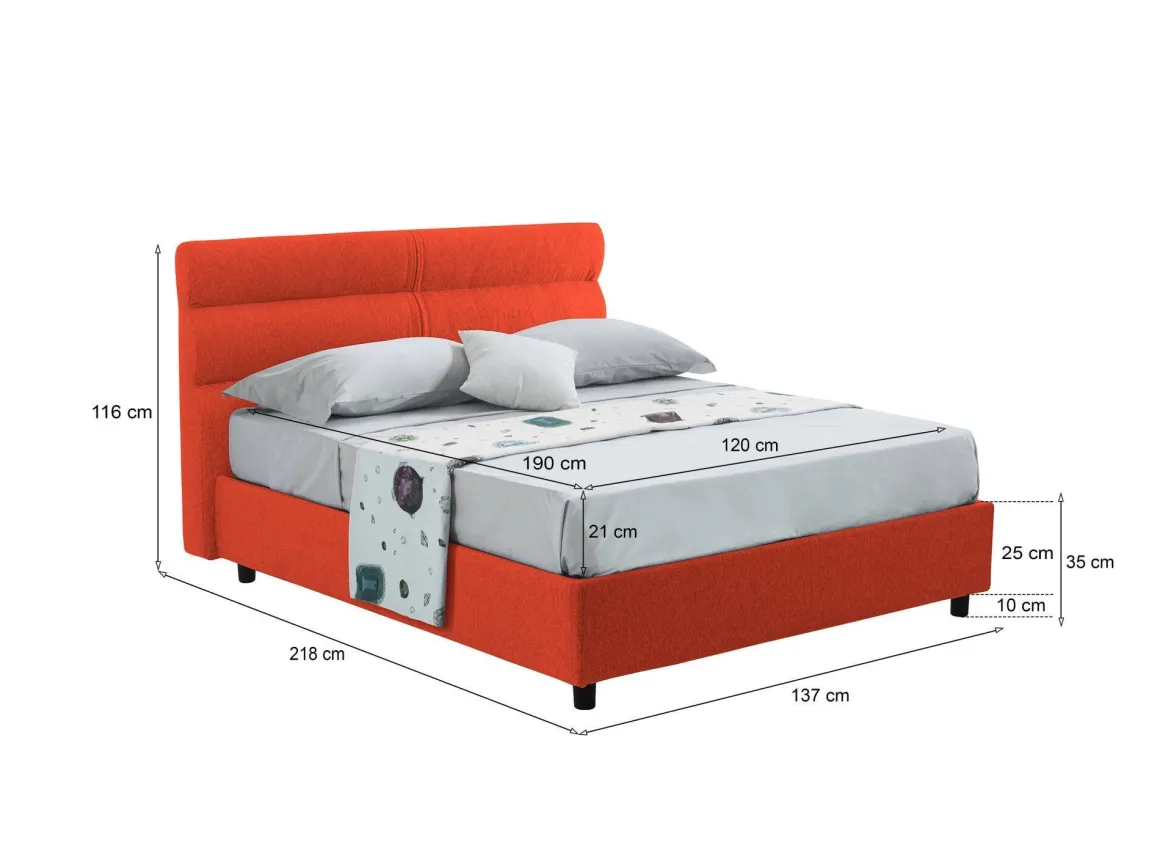 Letto Piazza e Mezza Arancione Materasso Incluso Sfoderabile, Contenitore Made in Italy - Briosco