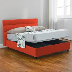 Letto Piazza e Mezza Arancione Materasso Incluso Sfoderabile, Contenitore Made in Italy - Briosco