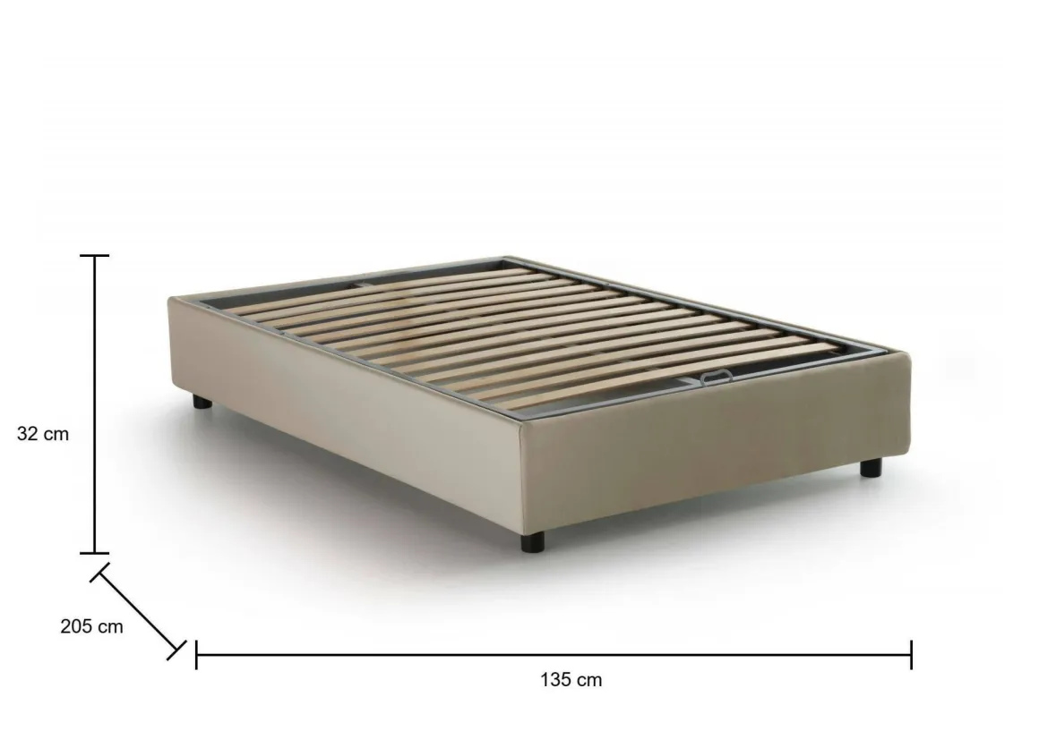 Letto piazza e mezza Ariba, adatto per materasso Cm 120x190, Beige