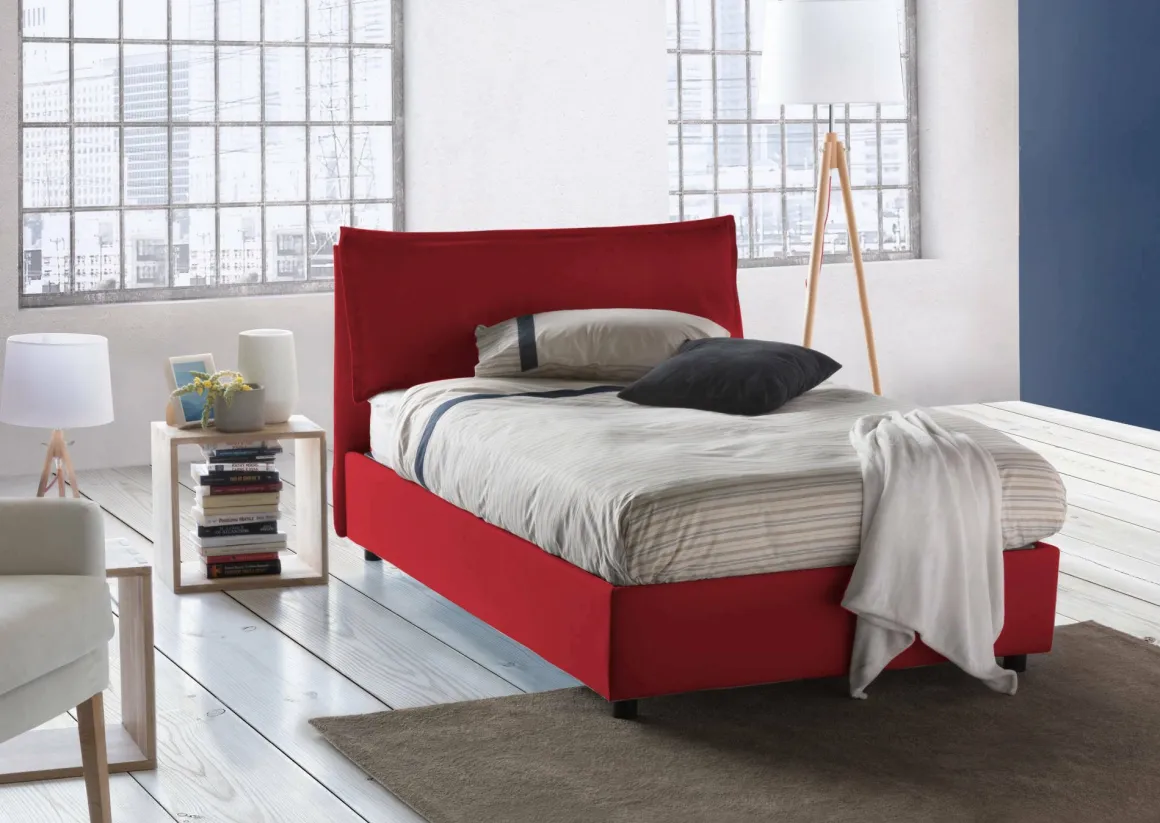 Letto piazza e mezza Arnaldo, adatto per materasso Cm 120x200, Rosso