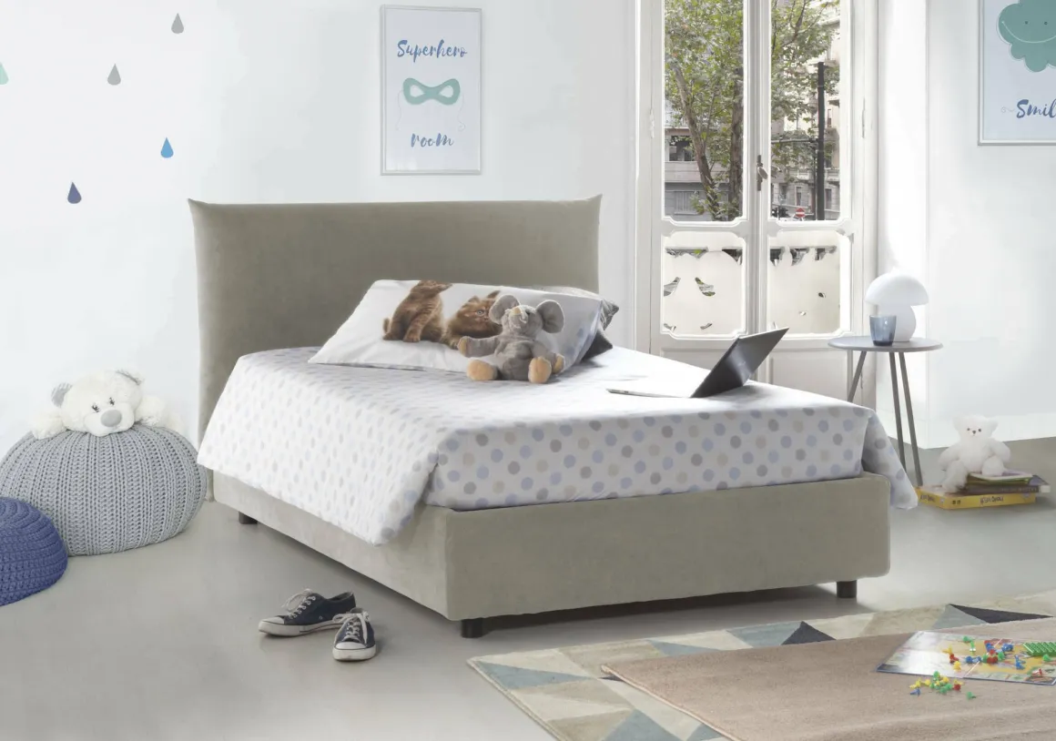 Letto piazza e mezza Arpaise, con materasso Cm 120x190 incluso, Beige