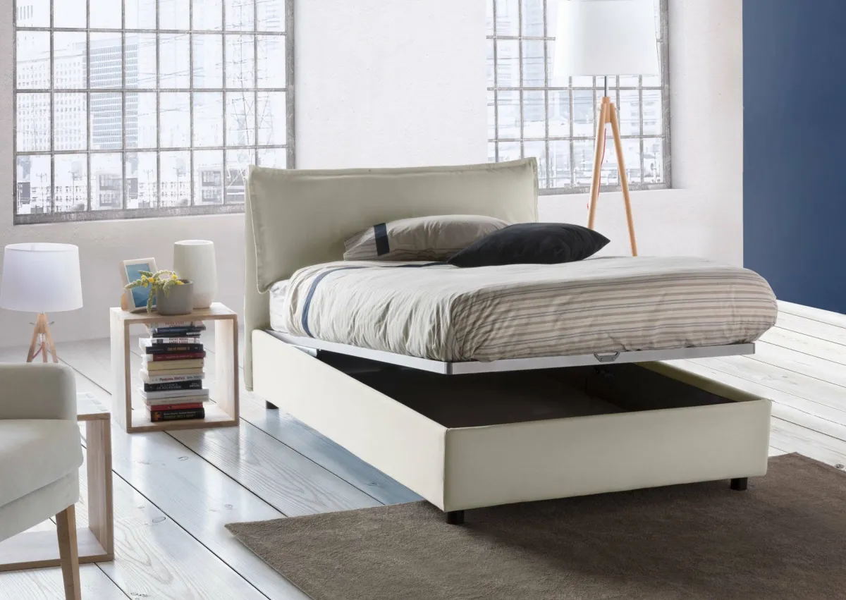 Letti Piazza E Mezza|Letti Contenitore > Dmora Letto piazza e mezza Asso, adatto per materasso Cm 120x190, Beige