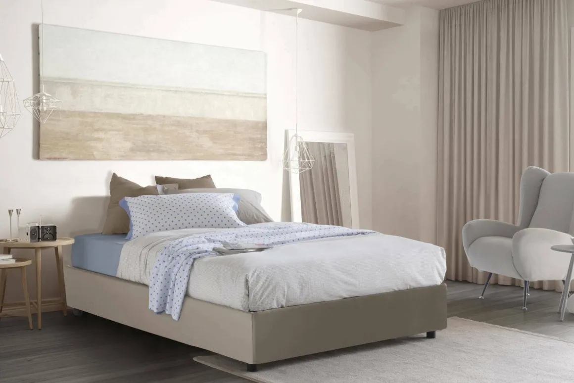 Letto piazza e mezza Atar, con materasso Cm 120x190 incluso, Tortora