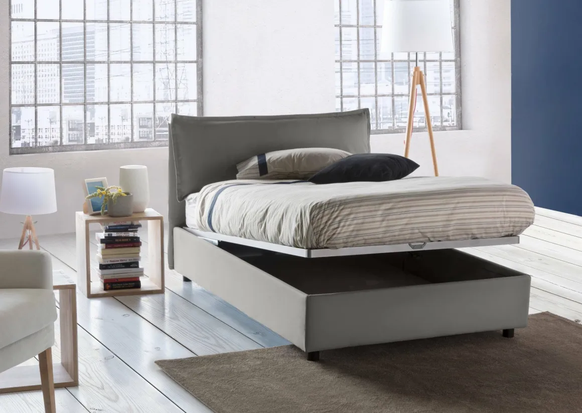 Letto piazza e mezza Attinia, con materasso Cm 120x190 incluso, Grigio