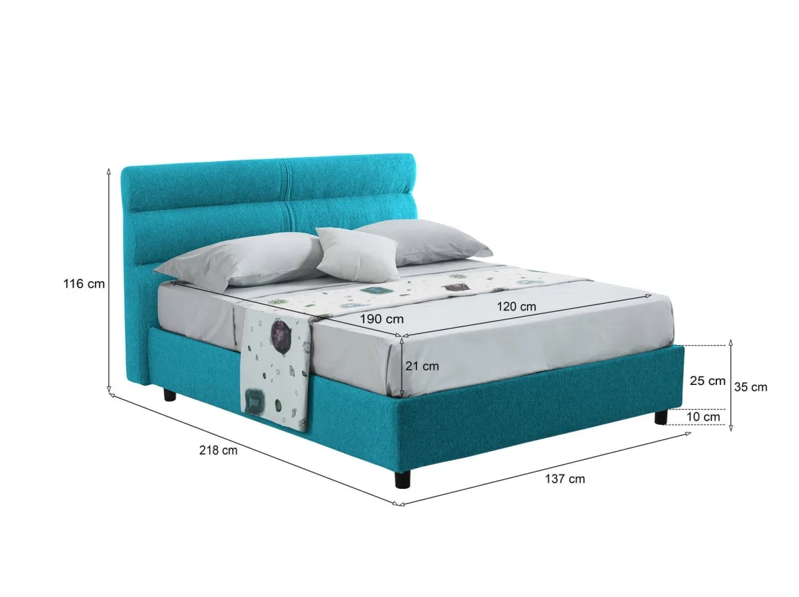 Letto Piazza e Mezza Azzurro Materasso Incluso Sfoderabile, Contenitore Made in Italy - Briosco