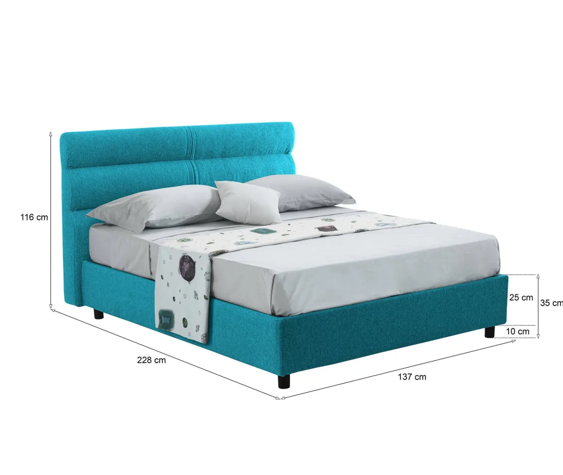 Letto Piazza e Mezza Azzurro Sfoderabile Contenitore, Dimensione Materasso 120x200 cm Made in Italy - Briona