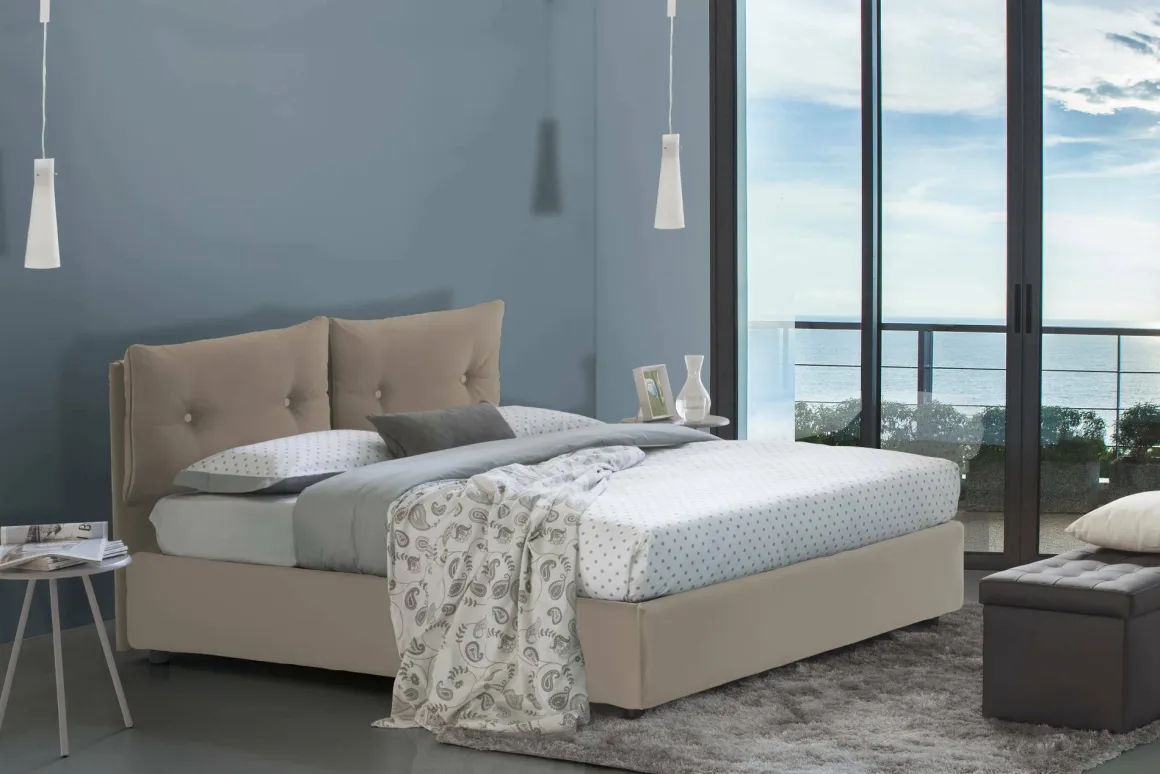 Letto piazza e mezza Bacio, con materasso Cm 120x190 incluso, Tortora