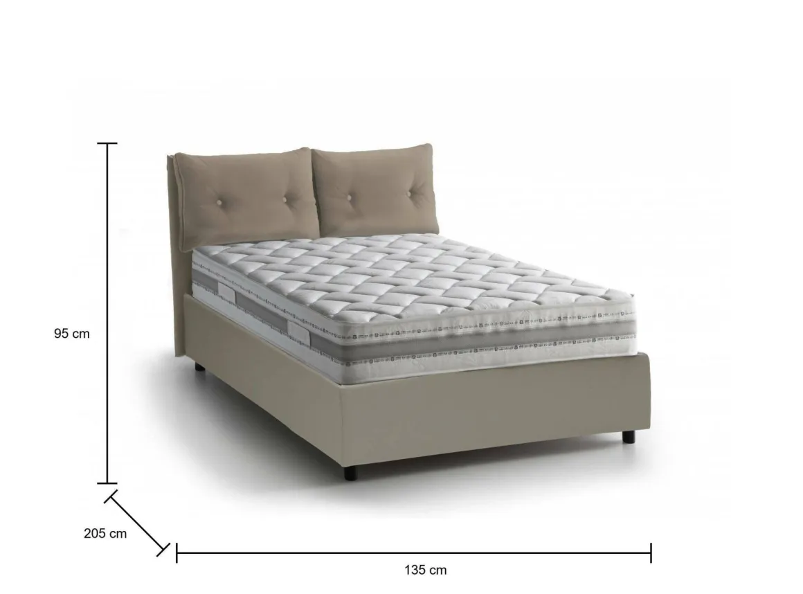 Letto piazza e mezza Bacio, con materasso Cm 120x190 incluso, Tortora