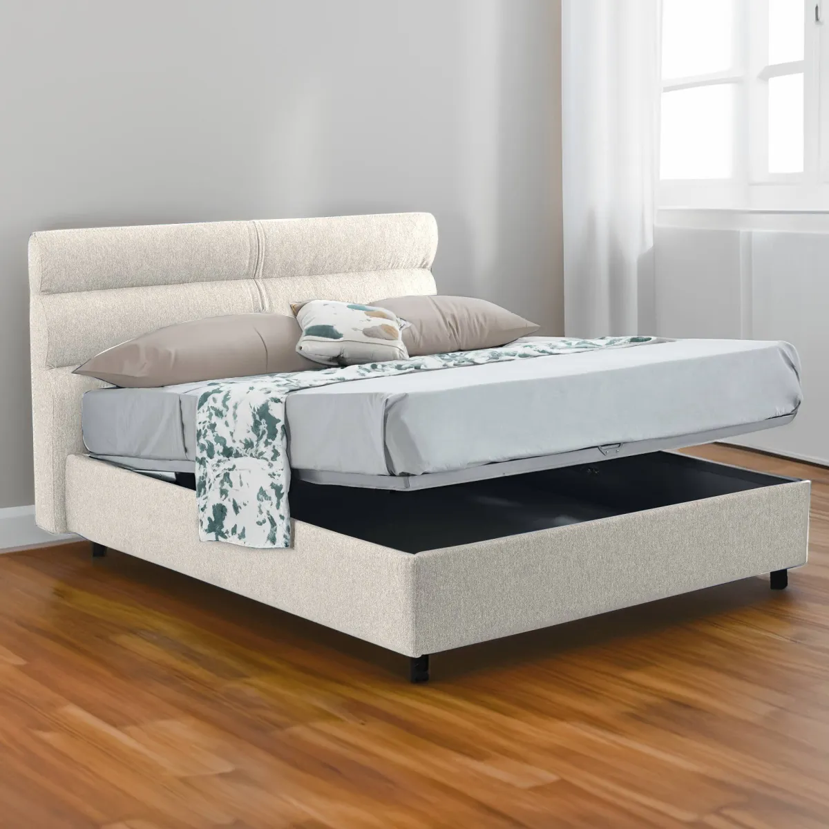 Letti Piazza E Mezza|Letti Piazza E Mezza > Dmora Letto Piazza e Mezza Materasso Incluso Sfoderabile, Contenitore Made in Italy - Brinzio Beige