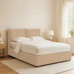 Letto Piazza e Mezza Beige Sfoderabile Contenitore, Dimensione Materasso 120x190 cm - Rabbi