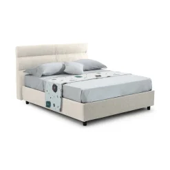 Letto Piazza e Mezza Beige Sfoderabile Contenitore, Dimensione Materasso 120x190 cm Made in Italy - Brivio