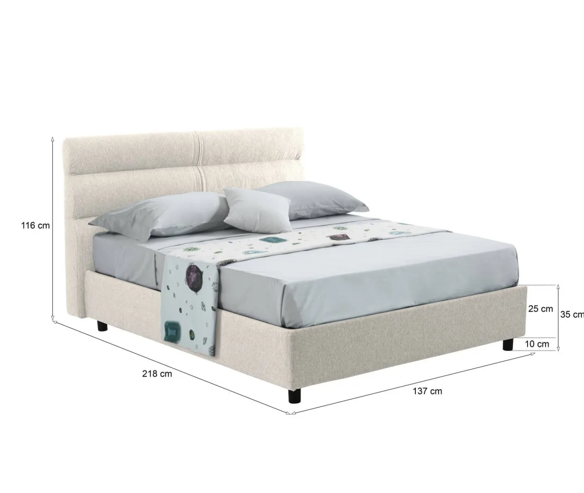 Letto Piazza e Mezza Beige Sfoderabile Contenitore, Dimensione Materasso 120x190 cm Made in Italy - Brivio