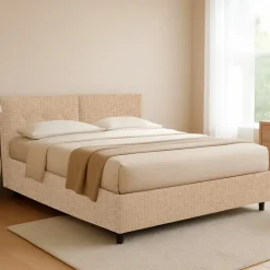 Letto Piazza e Mezza Beige Sfoderabile Contenitore, Dimensione Materasso 120x200 cm - Concesio
