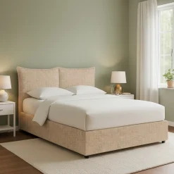 Letto Piazza e Mezza Beige Sfoderabile Contenitore, Dimensione Materasso 120x200 cm - Marmora