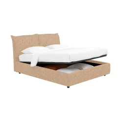 Letto Piazza e Mezza Beige Sfoderabile Contenitore, Dimensione Materasso 120x200 cm - Marmora