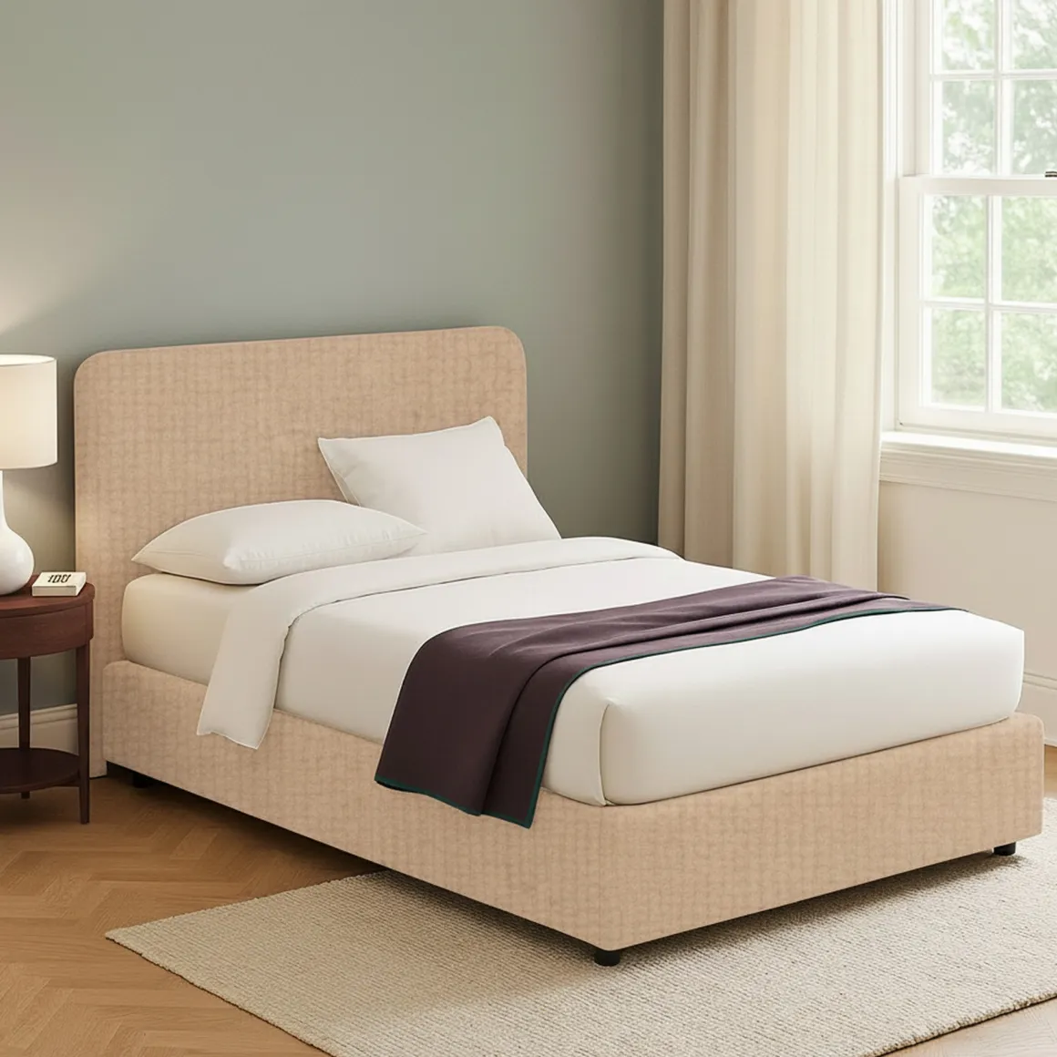 Letto Piazza e Mezza Beige Sfoderabile Contenitore, Dimensione Materasso 120x200 cm - Rezzago