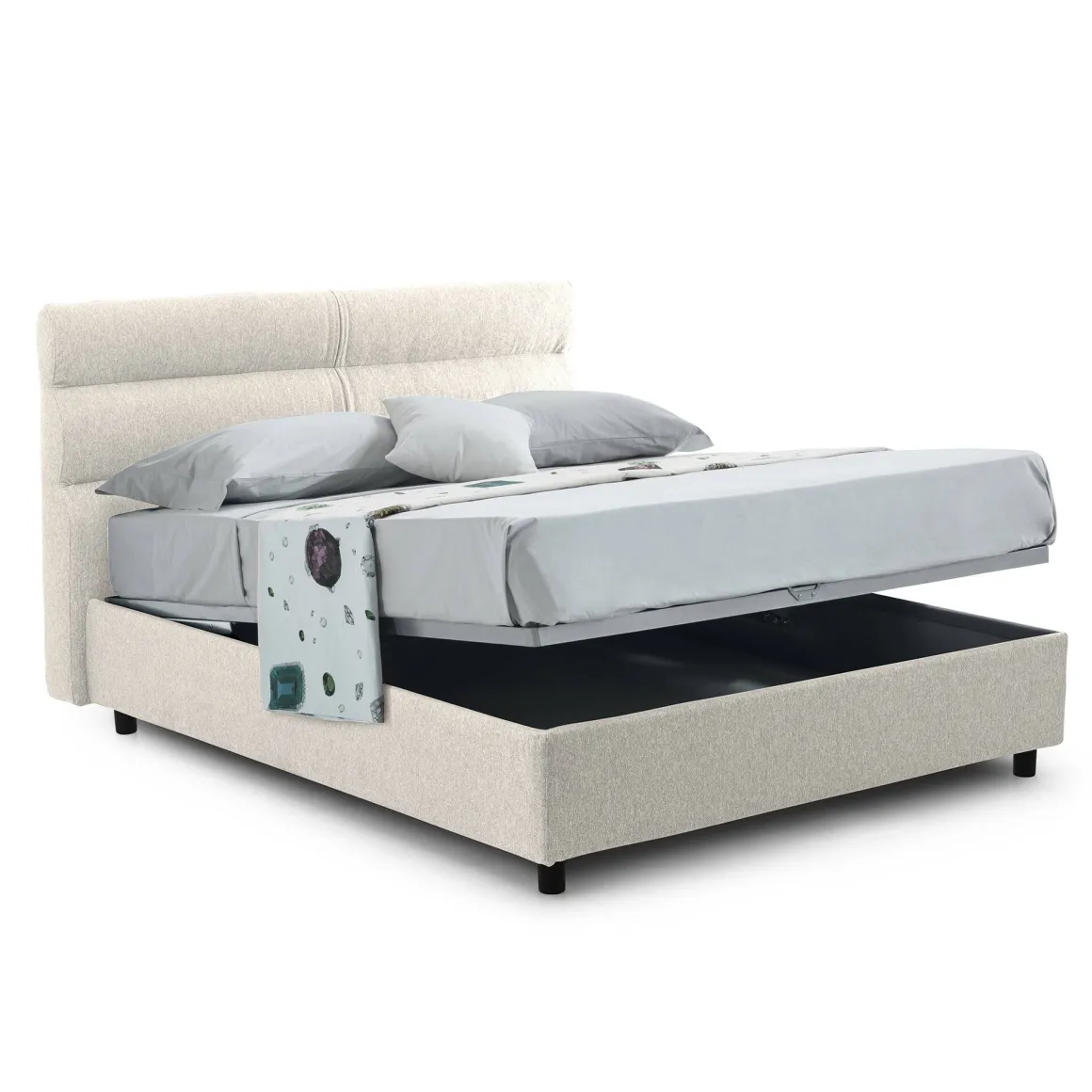 Letto Piazza e Mezza Beige Sfoderabile Contenitore, Dimensione Materasso 120x200 cm Made in Italy - Briona