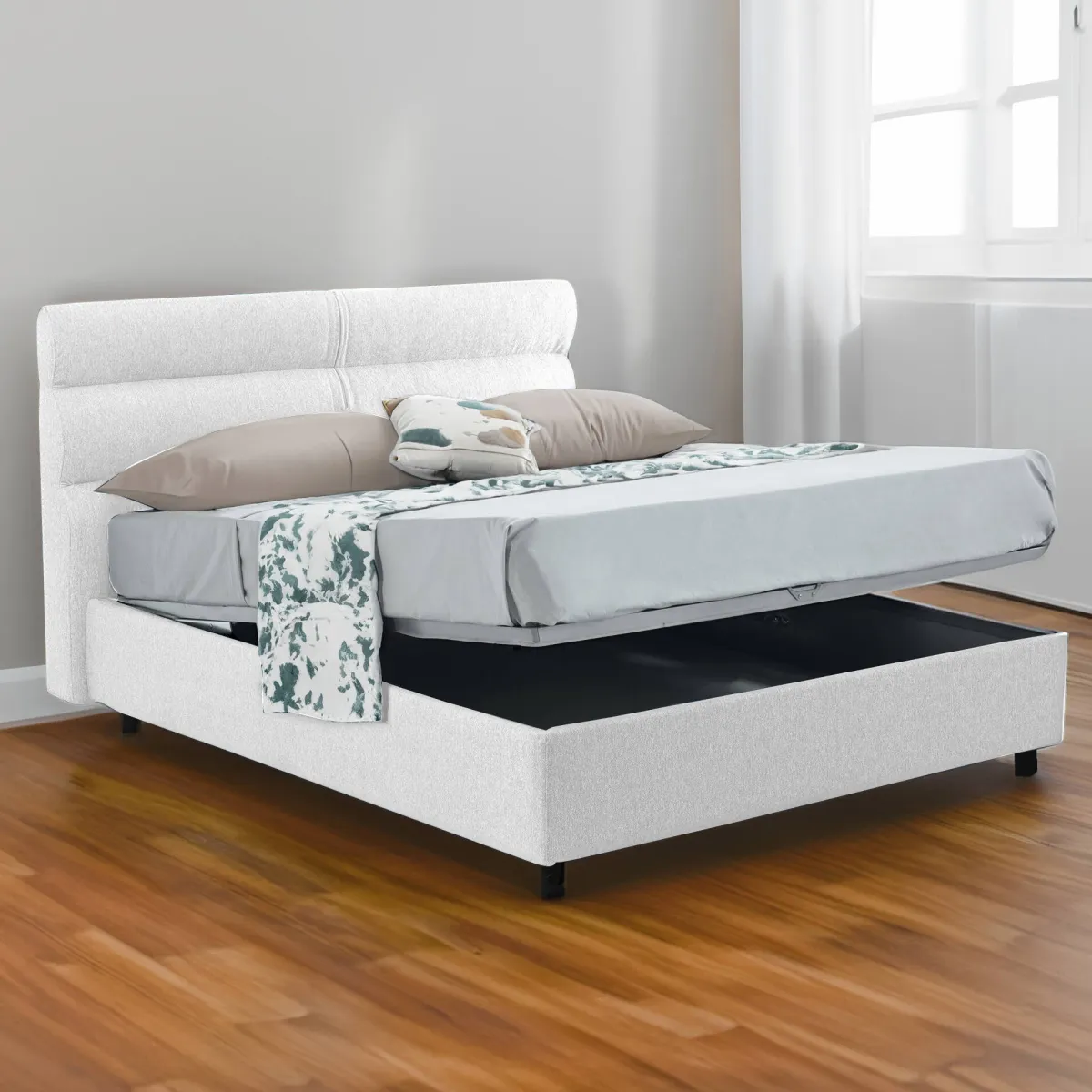Letti Piazza E Mezza|Letti Piazza E Mezza > Dmora Letto Piazza e Mezza Materasso Incluso Sfoderabile, Contenitore Made in Italy - Brinzio Bianco