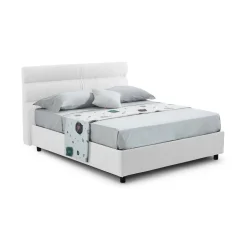 Letto Piazza e Mezza Bianco Materasso Incluso Sfoderabile, Contenitore Made in Italy - Briosco
