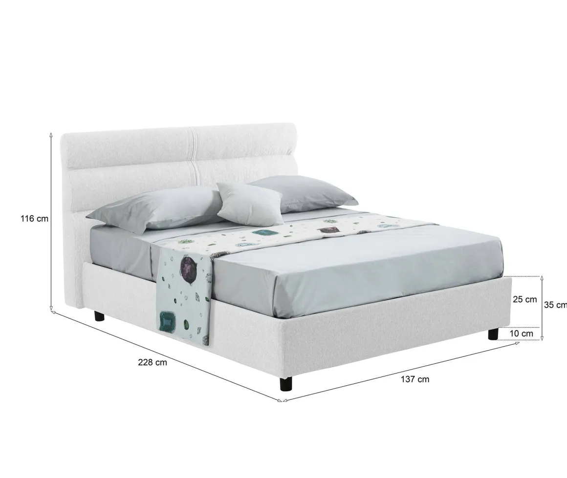 Letto Piazza e Mezza Bianco Sfoderabile Contenitore, Dimensione Materasso 120x200 cm Made in Italy - Briona