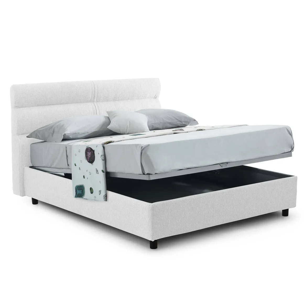 Letto Piazza e Mezza Bianco Sfoderabile Contenitore, Dimensione Materasso 120x200 cm Made in Italy - Briona