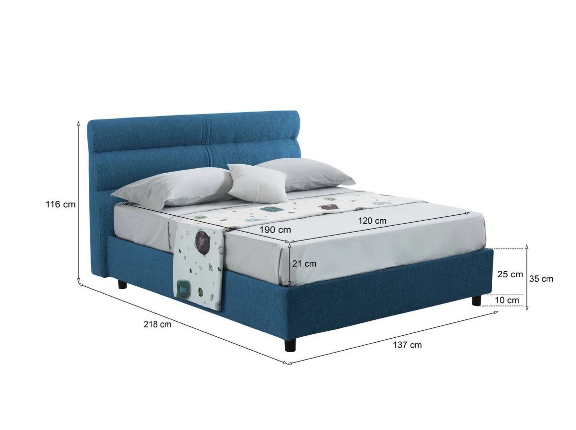 Letto Piazza e Mezza blu Materasso Incluso Sfoderabile, Contenitore Made in Italy - Briosco