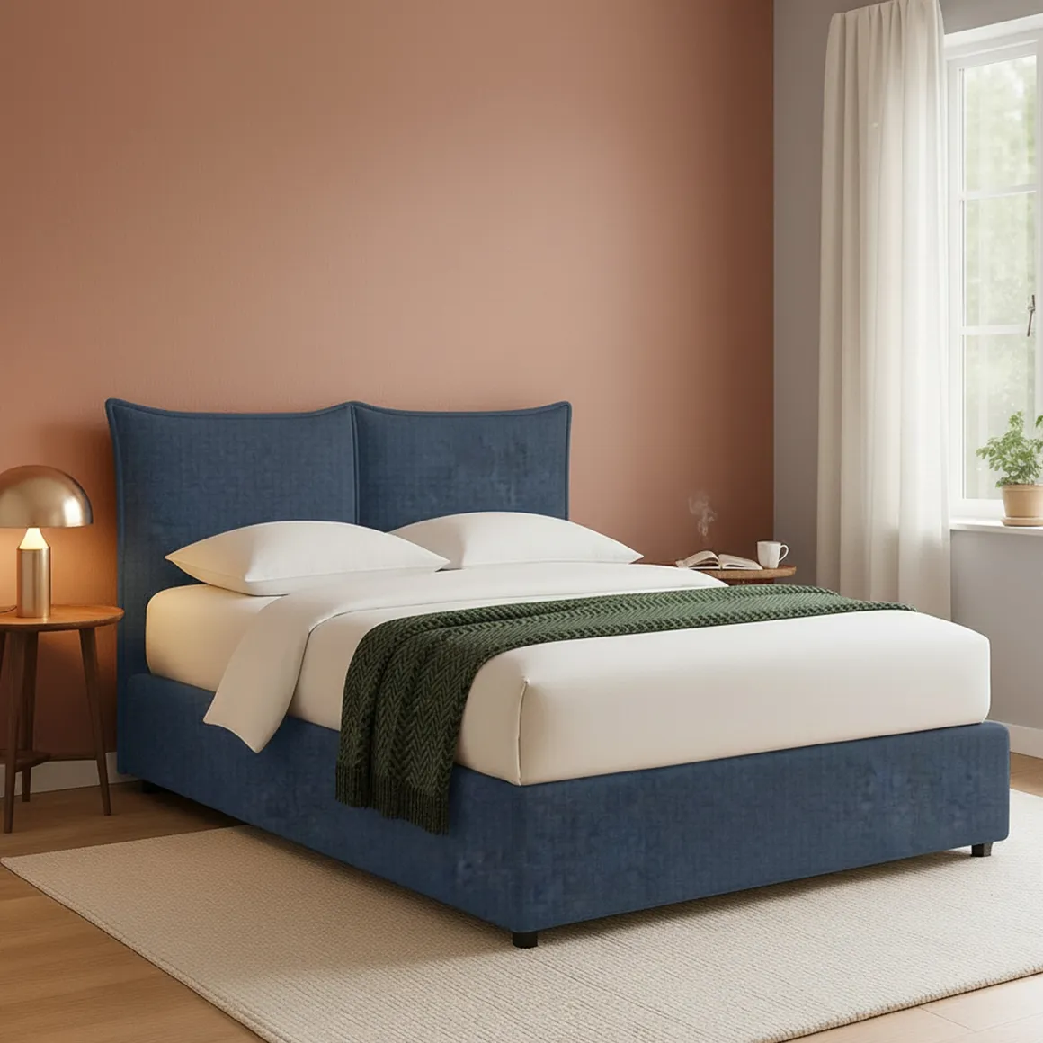 Letto Piazza e Mezza blu Sfoderabile Contenitore, Dimensione Materasso 120x190 cm - Rabbi
