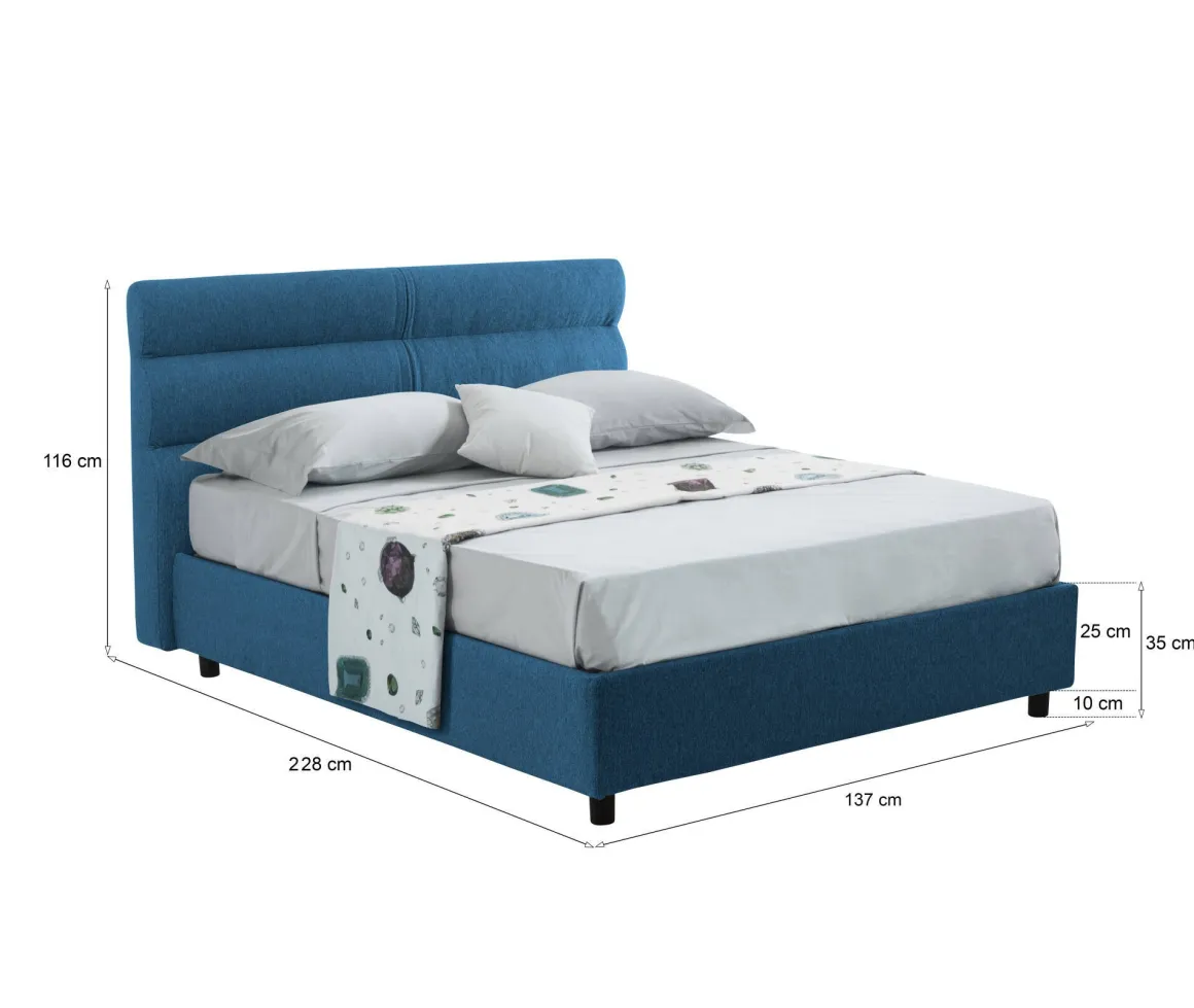 Letto Piazza e Mezza blu Sfoderabile Contenitore, Dimensione Materasso 120x200 cm Made in Italy - Briona