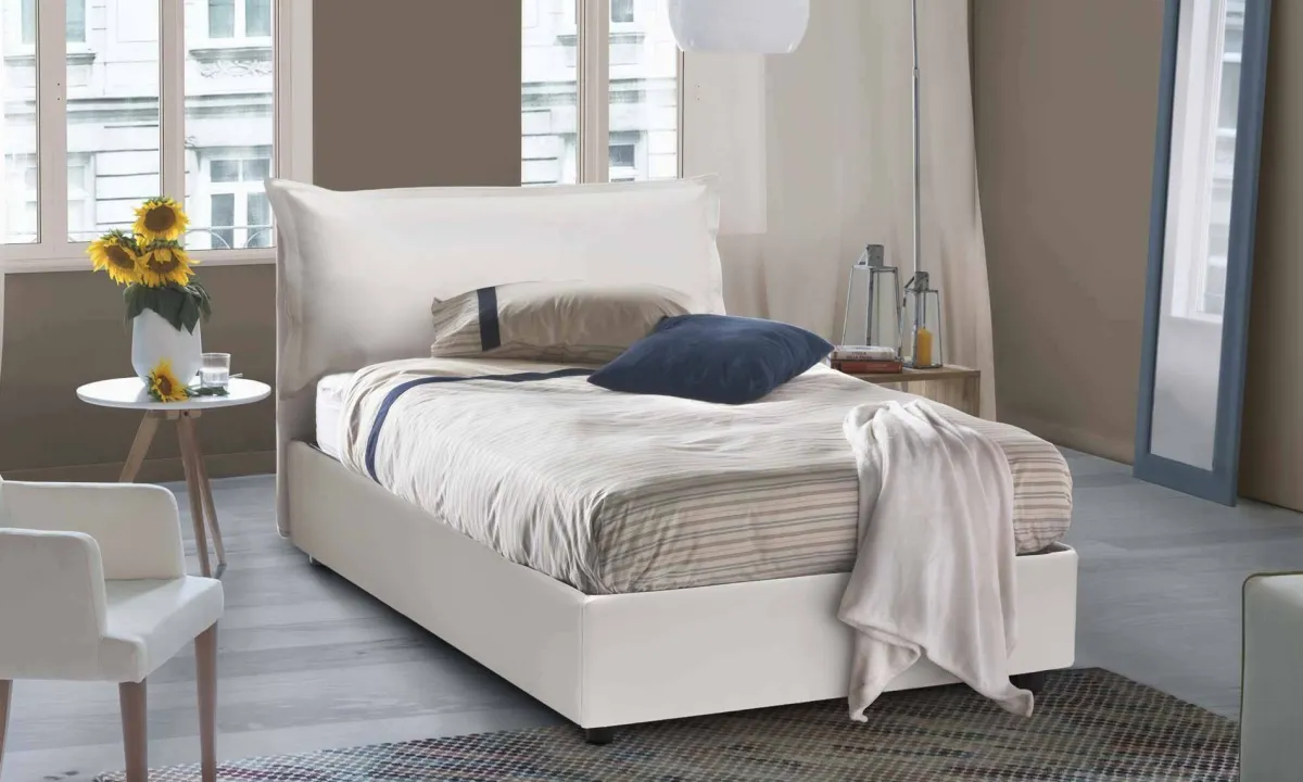 Letti Piazza E Mezza|Letti Contenitore > Dmora Letto piazza e mezza Cistus, con materasso Cm 120x190 incluso, Bianco