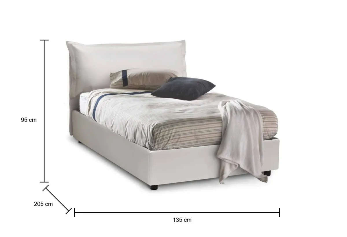 Letti Piazza E Mezza|Letti Contenitore > Dmora Letto piazza e mezza Cistus, con materasso Cm 120x190 incluso, Bianco