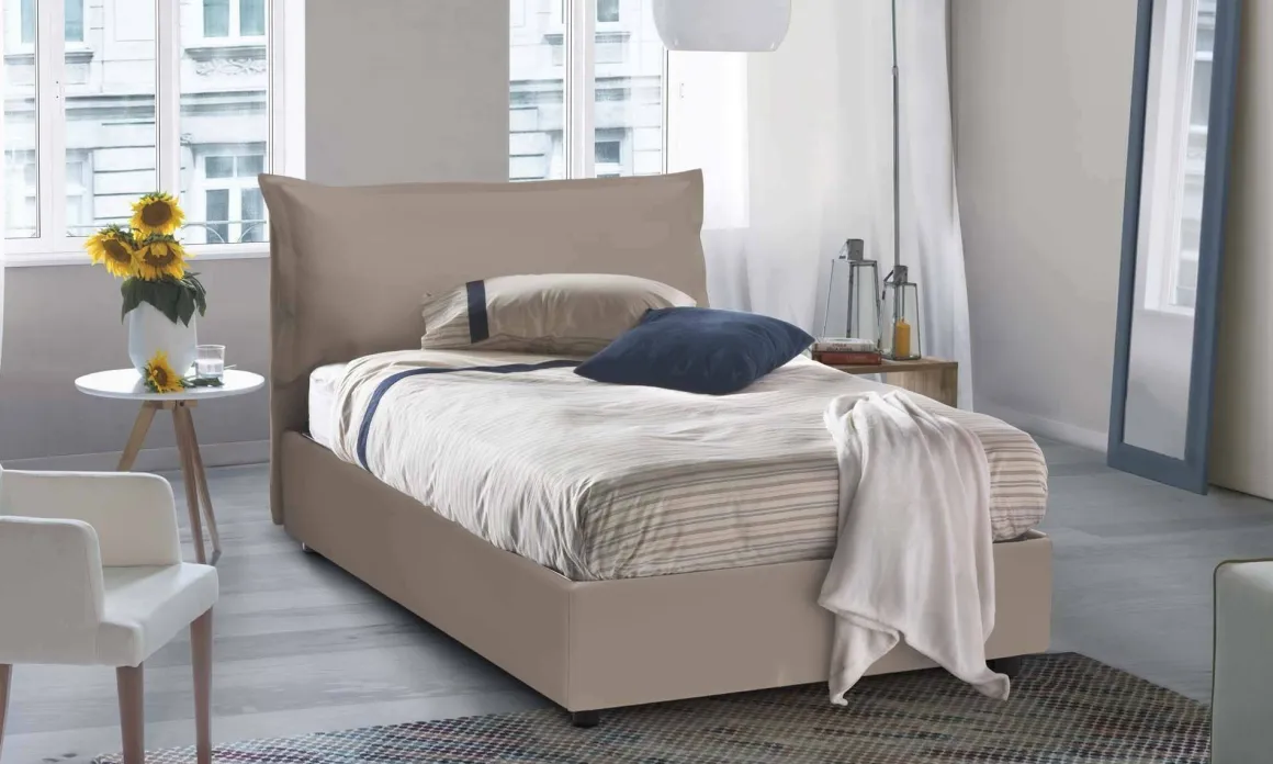 Letto piazza e mezza Cistus, con materasso Cm 120x190 incluso, Tortora