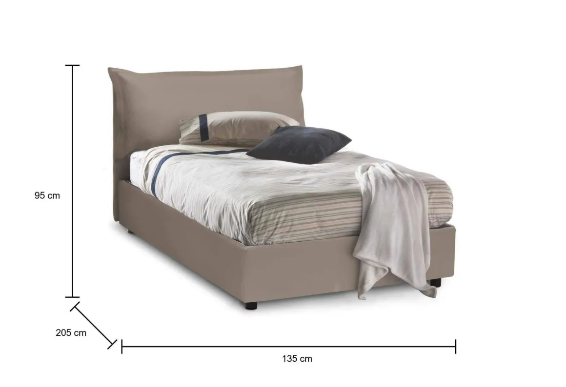 Letto piazza e mezza Cistus, con materasso Cm 120x190 incluso, Tortora