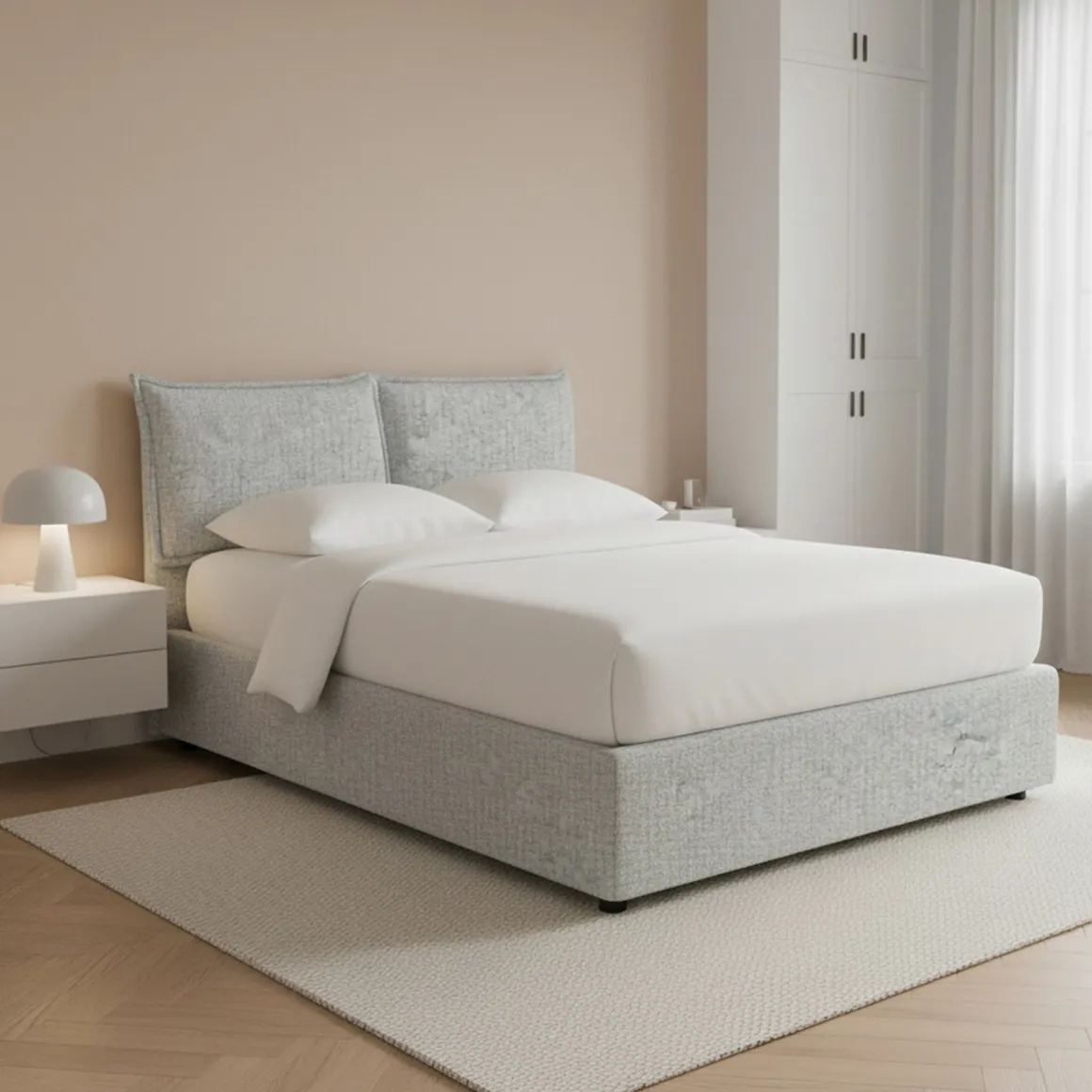 Letti Piazza E Mezza|Letti Piazza E Mezza > Dmora Letto Piazza e Mezza Sfoderabile Contenitore, Dimensione Materasso 120x190 cm - Rodero Grigio Chiaro