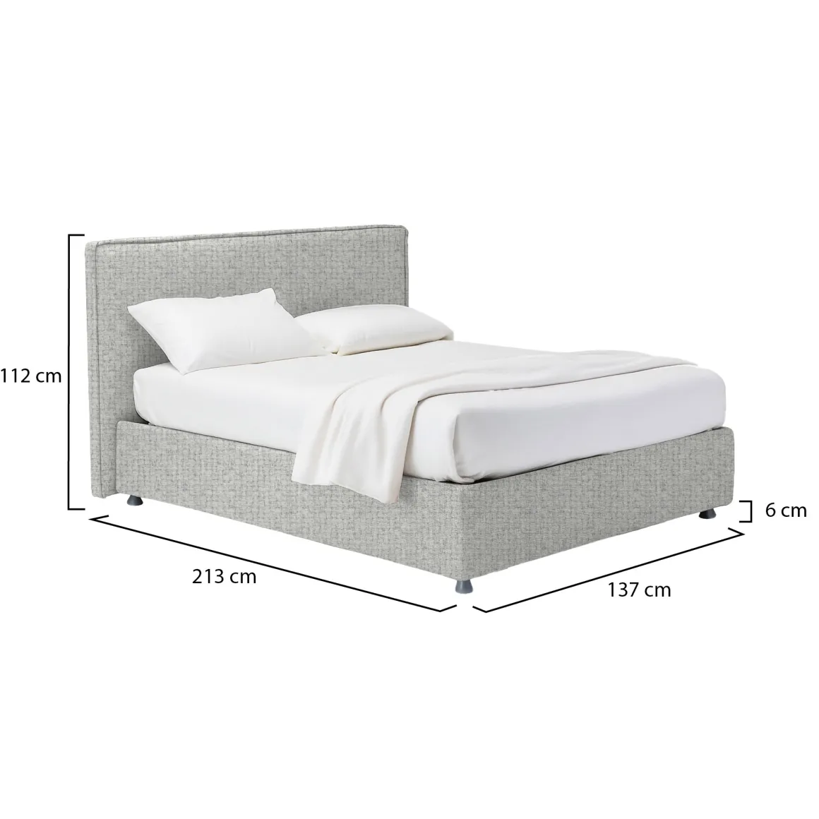Letti Piazza E Mezza|Letti Piazza E Mezza > Dmora Letto Piazza e Mezza Sfoderabile Contenitore, Dimensione Materasso 120x200 cm - Concesio Grigio Chiaro