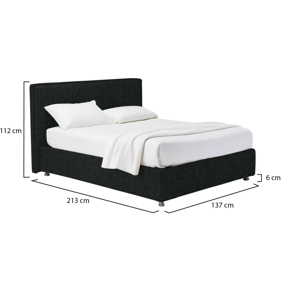 Letto Piazza e Mezza Grigio Scuro Sfoderabile Contenitore, Dimensione Materasso 120x200 cm - Codevigo