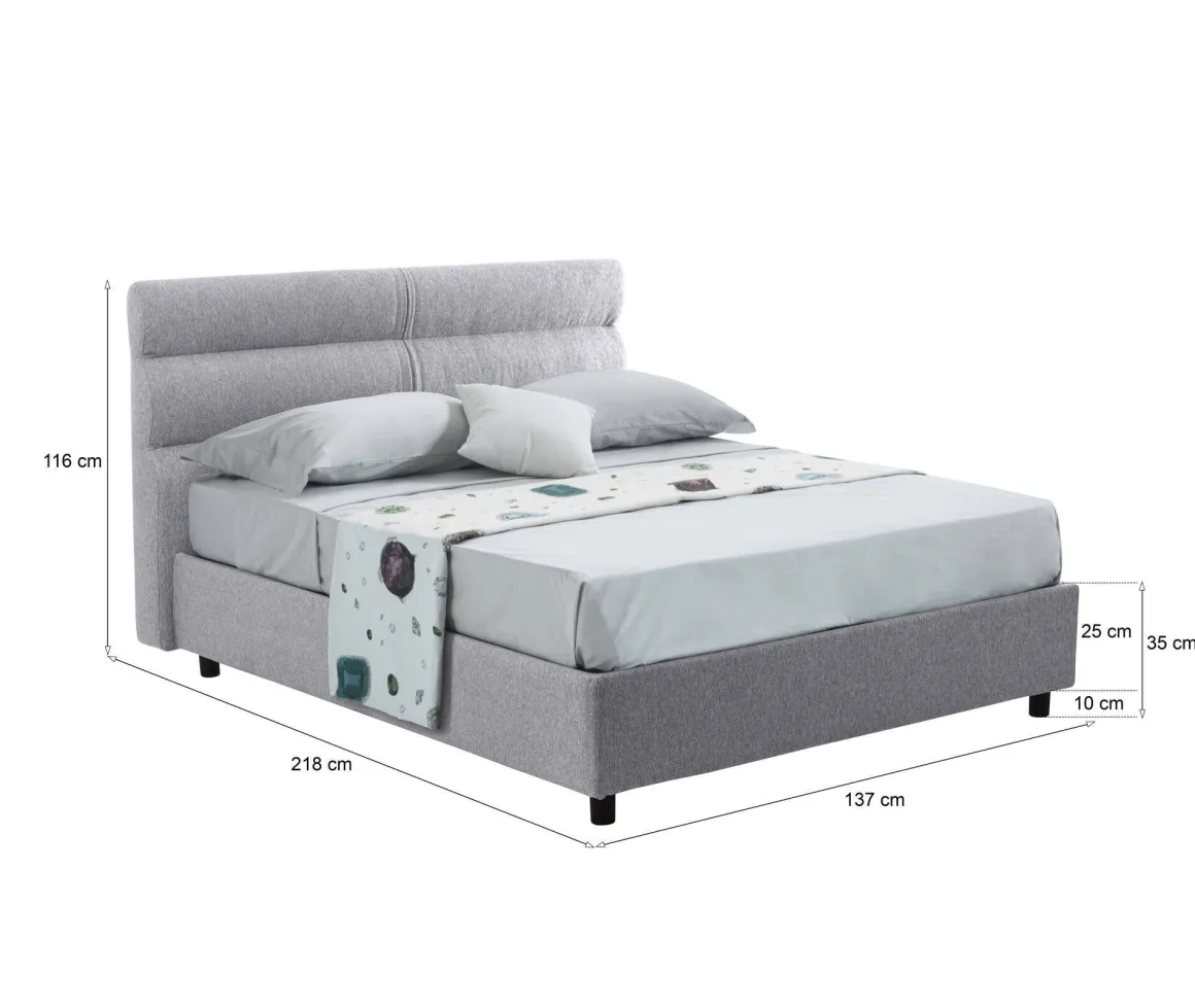 Letto Piazza e Mezza Grigio Sfoderabile Contenitore, Dimensione Materasso 120x190 cm Made in Italy - Brivio