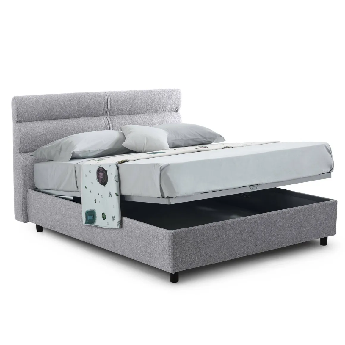 Letto Piazza e Mezza Grigio Sfoderabile Contenitore, Dimensione Materasso 120x190 cm Made in Italy - Brivio
