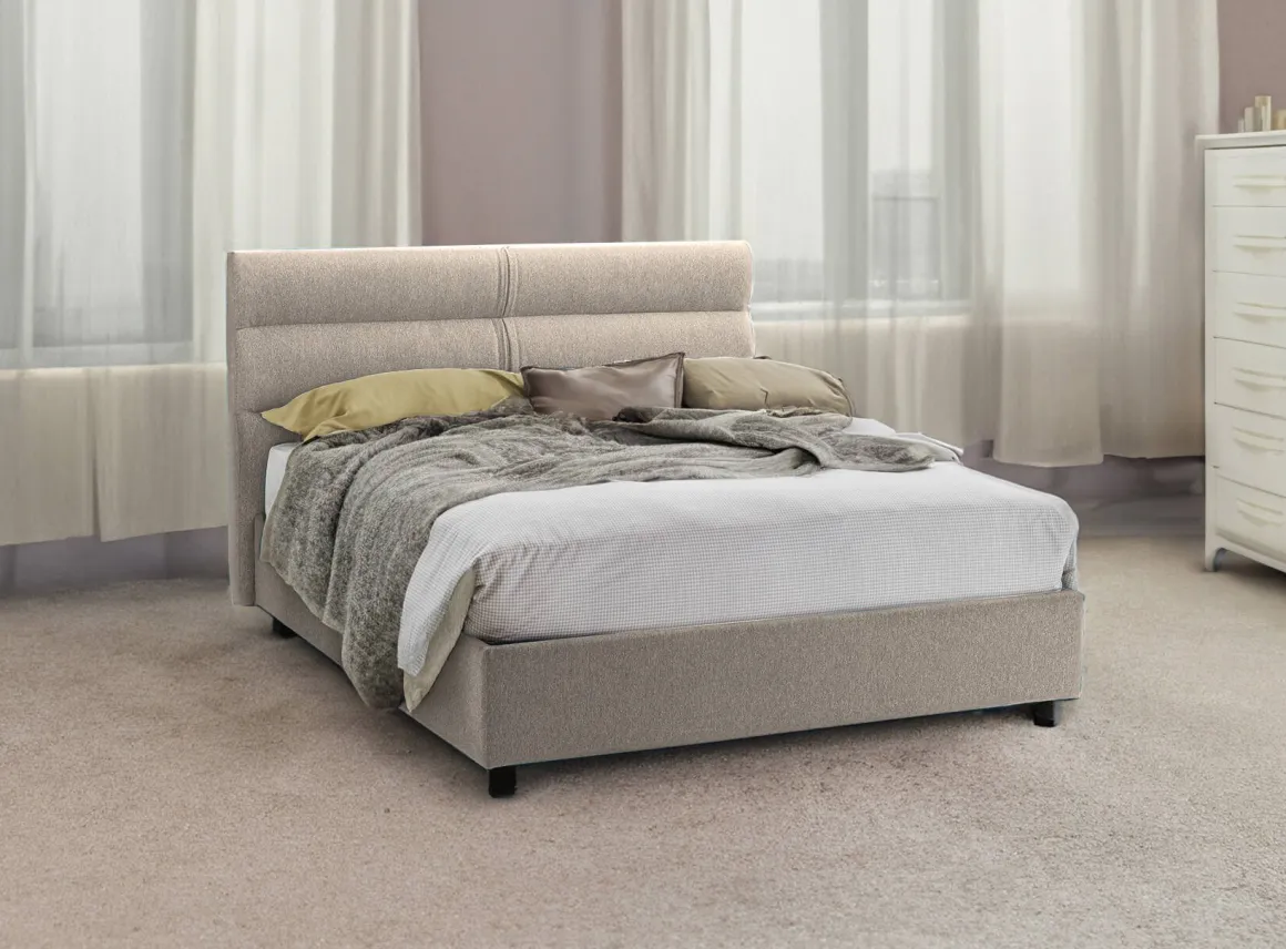 Letto Piazza e Mezza Grigio Tortora Materasso Incluso Sfoderabile, Contenitore Made in Italy - Briosco