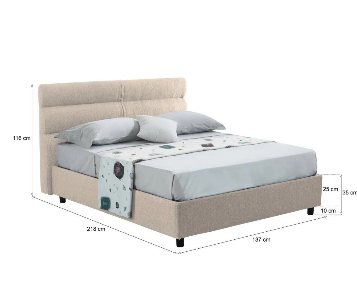 Letto Piazza e Mezza Grigio Tortora Sfoderabile Contenitore, Dimensione Materasso 120x190 cm Made in Italy - Brivio