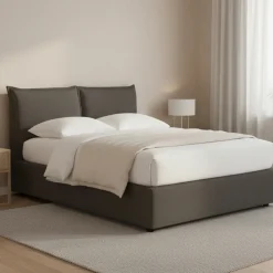 Letto Piazza e Mezza Grigio Tortora Sfoderabile Contenitore, Dimensione Materasso 120x200 cm - Marmora