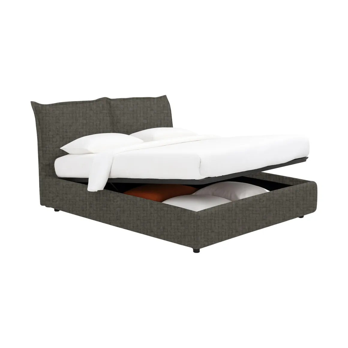 Letto Piazza e Mezza Grigio Tortora Sfoderabile Contenitore, Dimensione Materasso 120x200 cm - Marmora
