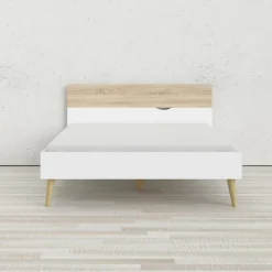 Letti Piazza E Mezza|Letti Piazza E Mezza > Dmora Letto piazza e mezza Kirk, 146x197 h84 cm, Bianco e Quercia Marrone, Bianco Quercia