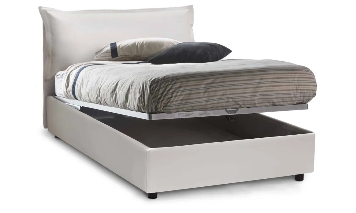 Letto piazza e mezza Latona, adatto per materasso Cm 120x190, Bianco